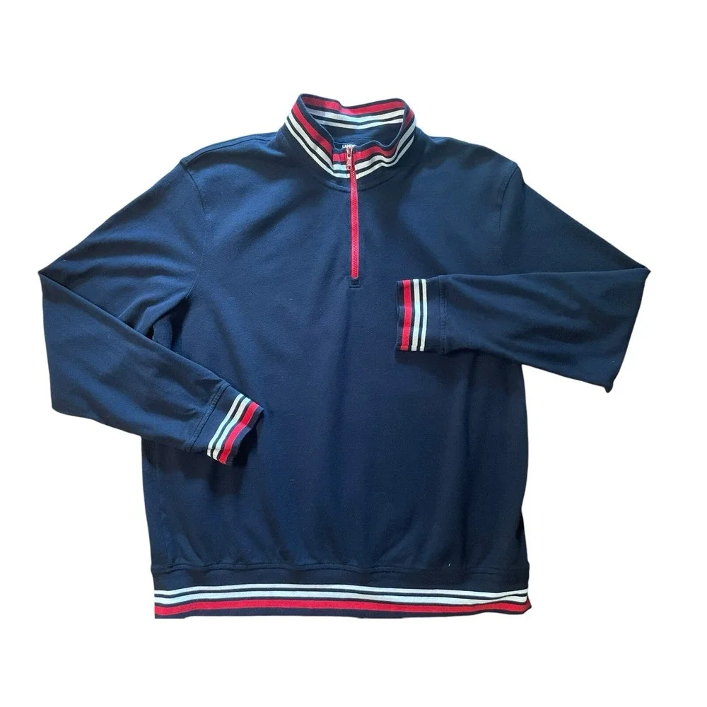 Lands End Quarter Zip Pullover‎ Mens XL Blue Nautical Collegiate Preppy Layering